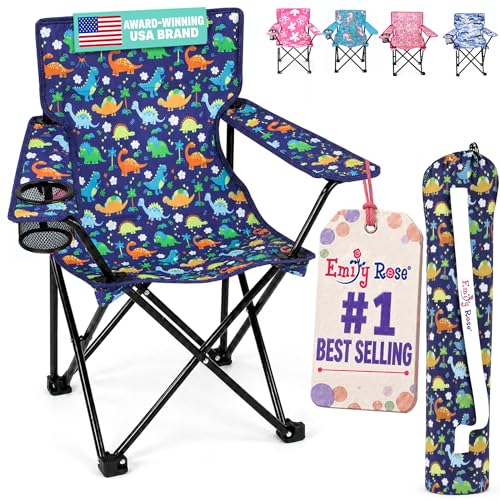 Emily Rose Kids Folding Camp Chair - Portable Toddler Beach & Outdoor Seat with Safety Lock & Cup Holder, 125 lb Capacity