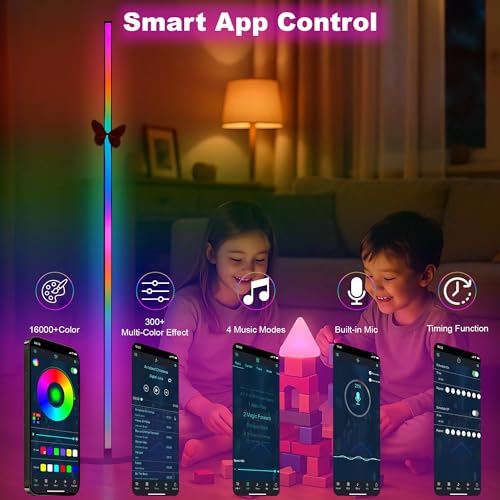 RGB Corner Floor Lamp 57 Inch Tall with App Control - Modern Mood Lighting