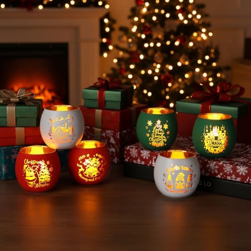 VIHOSE 6-Pack Christmas Votive Candle Holders with Flameless LED Candles - Festive Decor