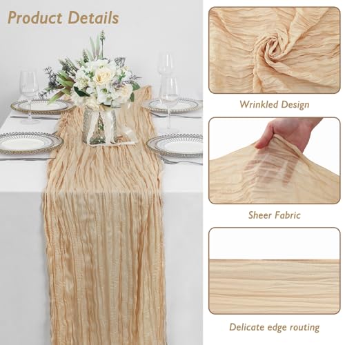 Fixwal Sand Cheesecloth Table Runner 8 Pack 120 Inch Boho Wedding Decor