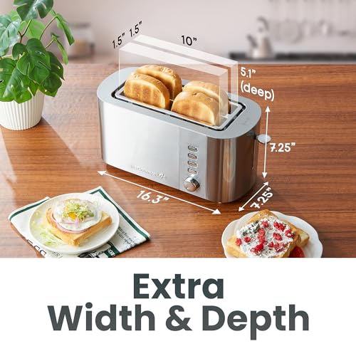 Elite Gourmet 4-Slice Stainless Steel Long Slot Toaster with 1.5” Wide & Deep Slots