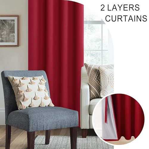 XWZO 52x54 Blackout Curtains with Tiebacks - 2 Panels Red Full Light Blocking