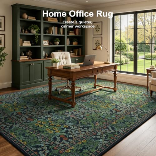 Lofus Washable Rugs for Living Room, Botanical Print Carpet Green 9 x