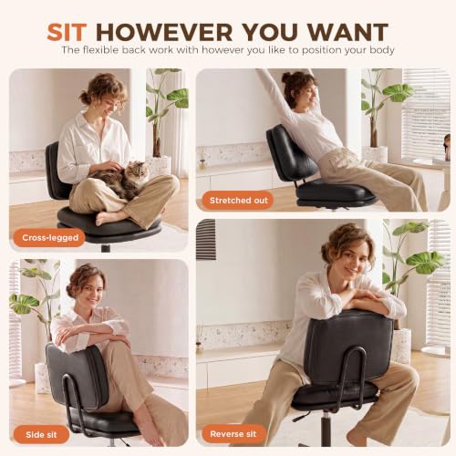 Black COMHOMA Small Adjustable Home Office Desk Chair with Lumbar Support