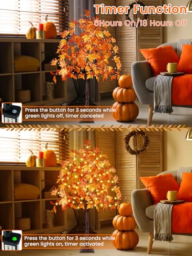 MapleTree 2Pack 5FT Artificial Fall Trees with LED Lights, Outdoor/Indoor Decor