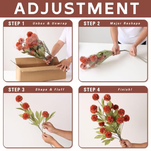 Artificial Fall Pompon Mum Stems - 12 Orange Silk Flowers for Vase Decor, 27 Inches - Creative Autumn Home Decor