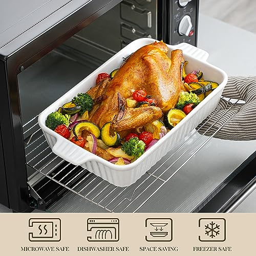 MALACASA White Rectangular Ceramic Casserole Set of 4 Oven-Bakeware