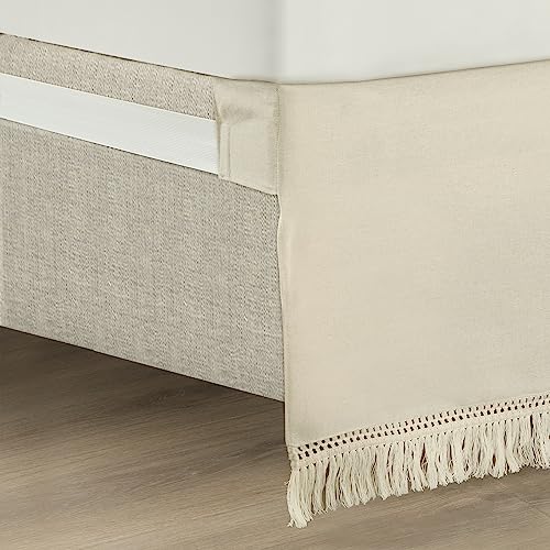 King Size Boho Fringe Bed Skirt - Neutral Wrap Around 78x80 Inches