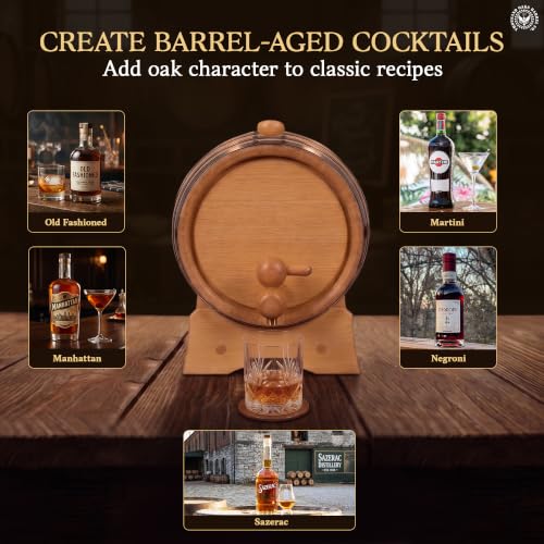 2L Oak Aging Barrel Kit with Stand, Spigot & Bung for Home Spirits