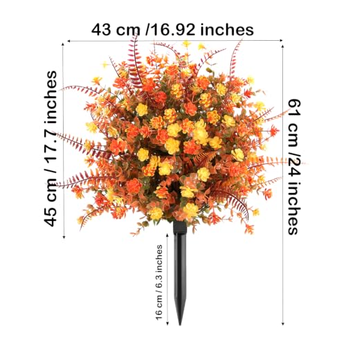 Artificial Fall Mums Topiary Trees - 24 Inch Outdoor Faux Chrysanthemums with Stakes, UV Resistant for Porch & Garden
