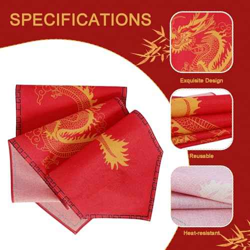 2 Pcs Chinese Dragon Printed Table Runner 13x72Inch China New Year Decorations Red Table Cover for Spring Festival Kitchen Dining Tables Decoration Asian Party Decoration