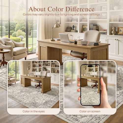 9x12 Beige Washable Vintage Area Rug for Living Room Non-Slip Carpet