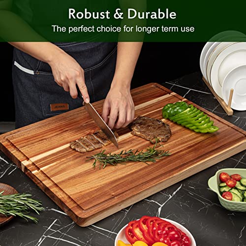 Acacia Wood Cutting Board 24x18 Inch - Large Food-Grade Butcher Block with Juice Groove & Handles