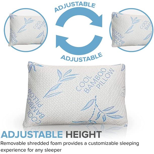 ComfySleep King Size Pillow 2 Pack – Adjustable, Cooling Shredded Memory Foam with Washable Cover