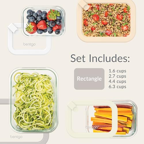 Bentgo Signature Glass Food Storage Containers with Lids - White Stone 8-Piece Set