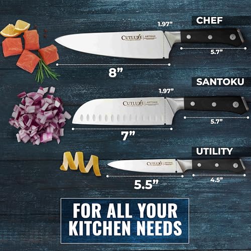 Cutluxe 3-Piece Chef Knife Set - Razor Sharp German Steel Kitchen Knives
