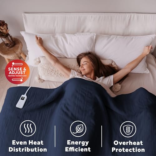 Sunbeam Royal Ultra Fleece Heated Blanket Twin Indigo Blue 84x62 in