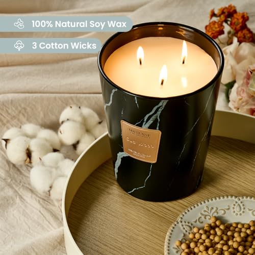 M&SENSE OudWood Large Candle - Extra Large 35oz Triple Wick Scented Candle for Home & Gift