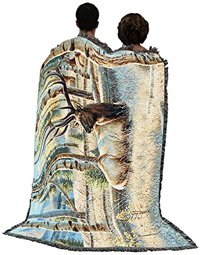 Elk Blanket by Pure Country Weavers (Morning View Elk) — 72x54 cotton woven throw, USA