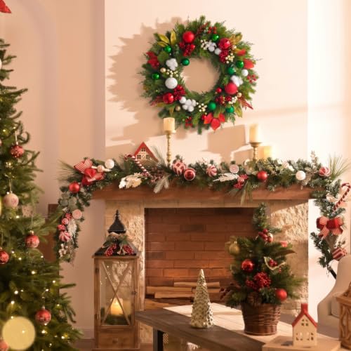 24 Inch Christmas Wreath - Holiday Xmas Decor for Front Door & Wall