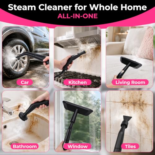 Pink Portable Handheld Steam Cleaner - Lightweight Multi-Purpose Home & Car Cleaning