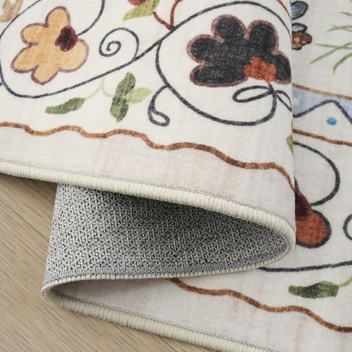 Large Washable Area Rug 8x10 Floral Animal Cat Design Non Slip Beige Variation of THIS listing