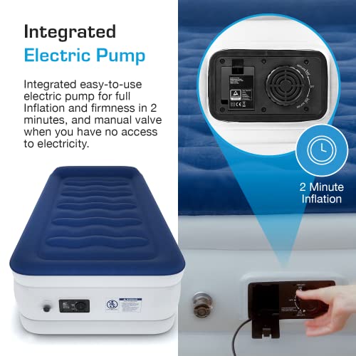 Active Era Twin Air Mattress with Built-in Pump & Raised Pillow - Luxury, Waterproof, Puncture-Resistant, 21"