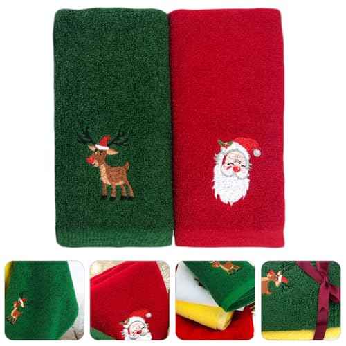 Veemoon 2pcs Christmas Face Towel Santa Bathroom Hand Towels Face Wash Cotton Wash Cotton for Bedroom, Bathroom, Kitchen(Red+Green)