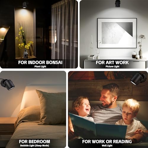Black 2 Pack Dimmable Color Temperature LED Uplights - Indoor Adjustable Spotlights