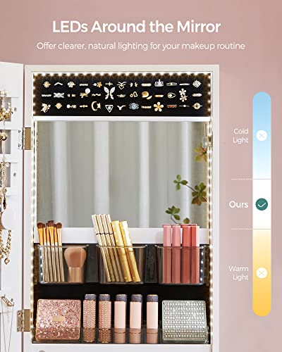 SONGMICS White 42.5-Inch Lighted Jewelry Armoire Mirror Wall or Door Mount