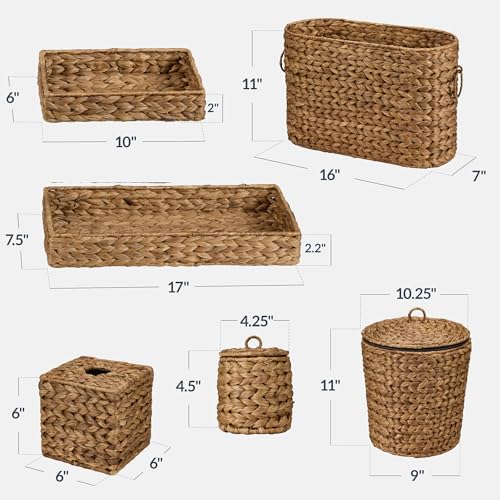 Chestnut 6-Piece Bathroom Accessories Set Water Hyacinth Organizer