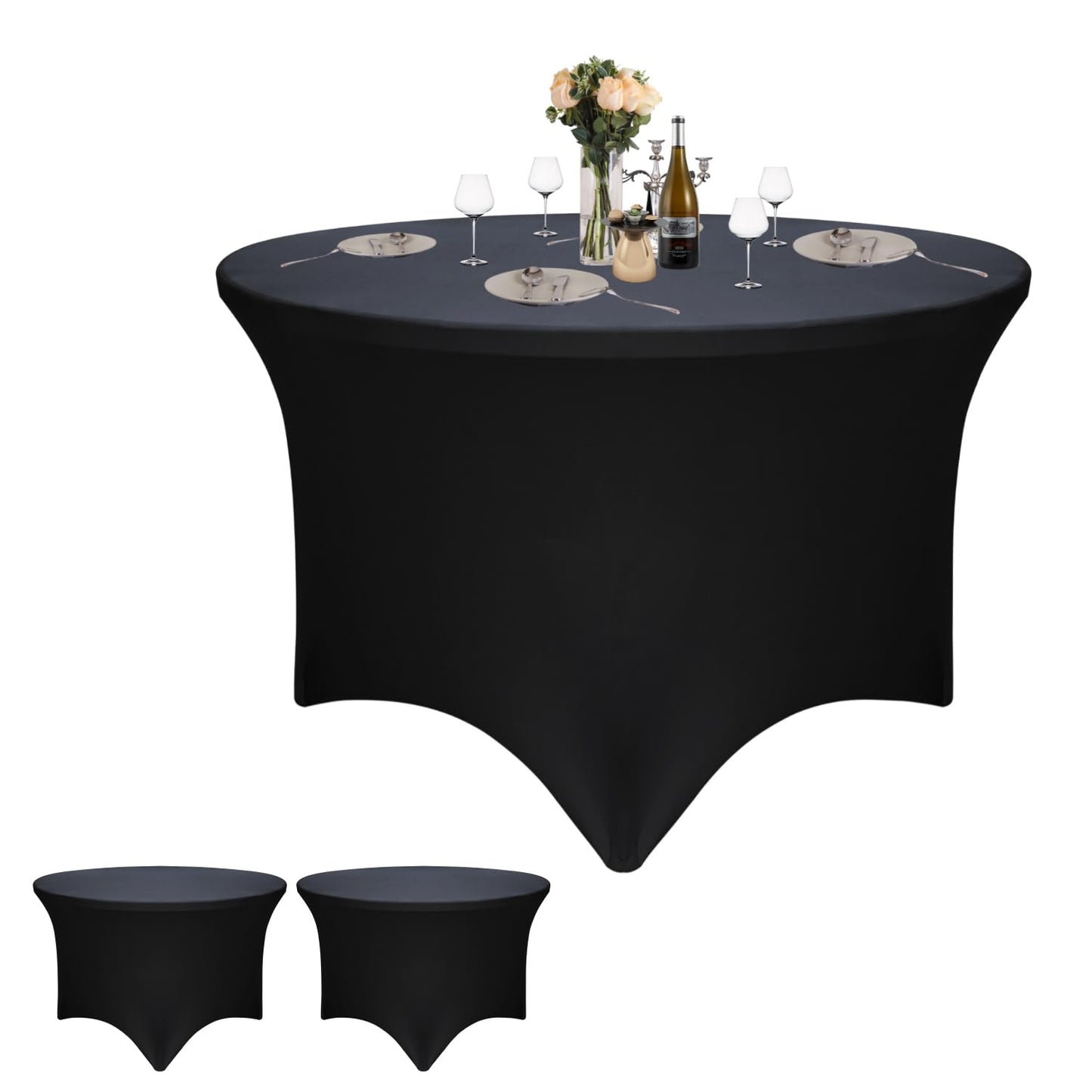 Yoquare 2 Pack Black 72-Inch Diameter x 30-Inch High Round Spandex Tablecloth for 6FT Round Tables|Fitted Stretch Tablecloth with Foot Bag for Party, Wedding, Birthday, Banquet, Vendor Stand