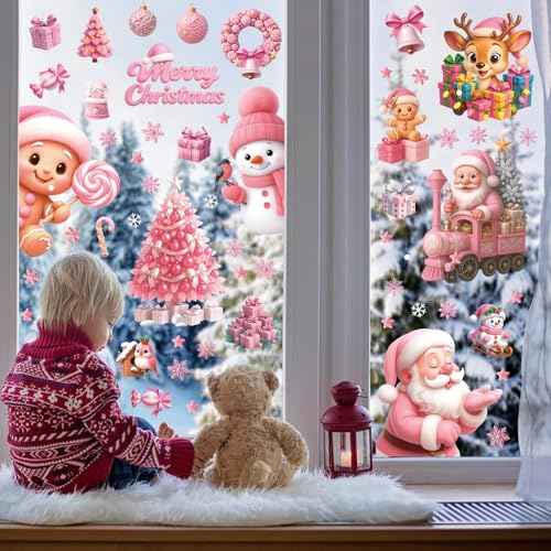182PCS Christmas Window Clings for Glass, Cute Santa Claus Gingerbread Man Snowman Stickers Xmas Window Decals for Wtiner Christmas Holiday Party Home Office Classroom Decorations