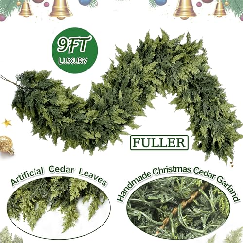 VersaCharm 9FT Extra Full Real Touch Cedar Christmas Garland - Outdoor Indoor Decor