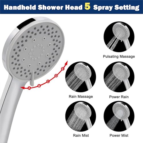 NearMoon Chrome Filtered Shower Head Kit - High Pressure 8" Square, 5 Settings Handheld with Hose & Self-Adhesive Holder
