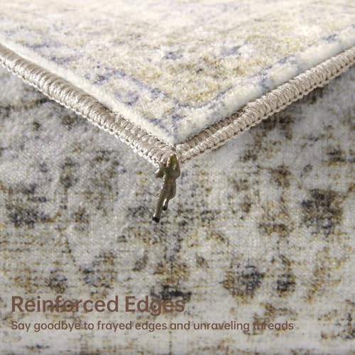 Beige 5x7 Area Rug - Ultra-Soft Washable Vintage-Style Living Room Carpet