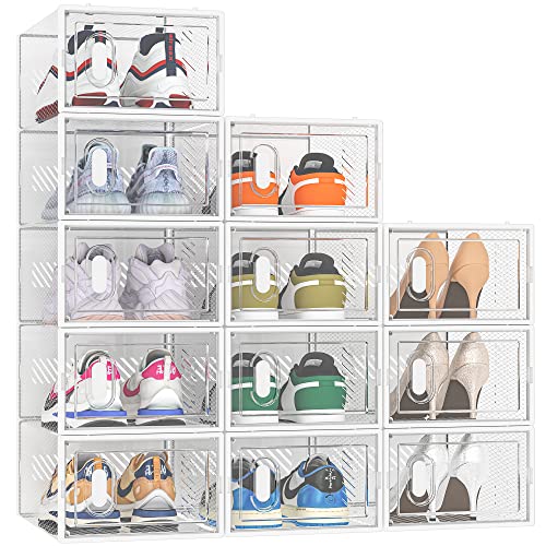 White Stackable Shoe Storage Box with Magnetic Door & Ventilation - Large