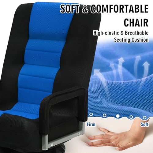 Blue Swivel Floor Gaming Chair with Armrests & Reclining 6-Position Lazy Lounger