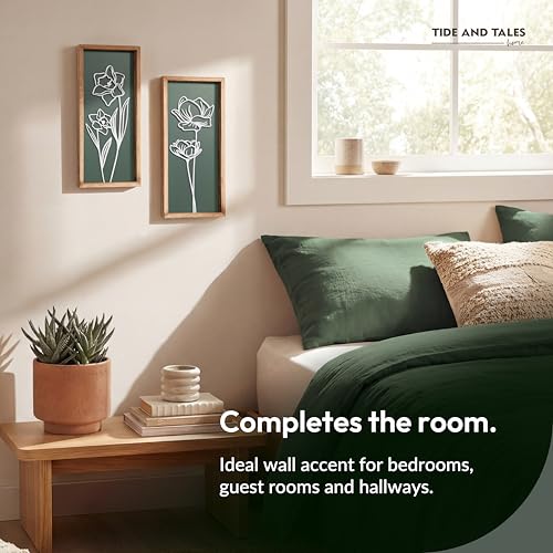 7x16 Green 3D Floral Wall Art Set of 2 | Botanical Wooden Decor for Living Room & Bedroom