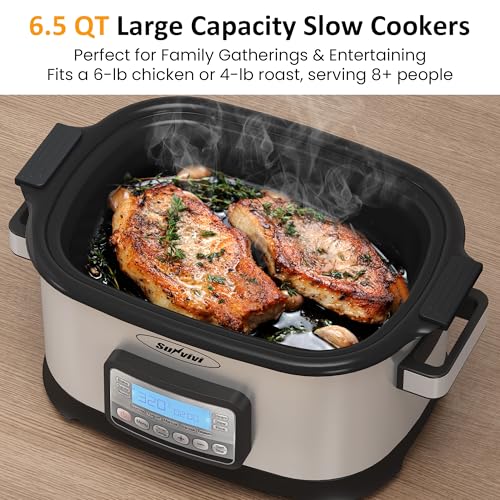 Sunvivi 12-in-1 Programmable Slow Cooker 6.5QT Stainless Steel with Timer & Keep Warm