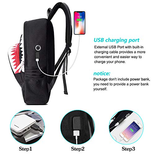 MCWTH Shark Backpack for Teen Boys - Glow School Bookbag, Waterproof & Comfortable