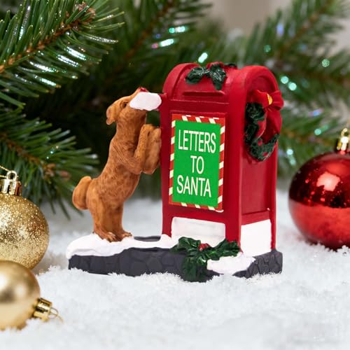 Decorative Christmas Village Accessories for Collection, Resin Mailbox Dog Animal Ornament, 2.4 Inch Christmas Village Figurines, Cute Doggy Statues Decor Indoor (Red)