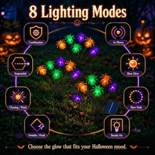 Newhale Solar Spider Halloween Decor Outdoor Stake Lights - 4 Modes, Waterproof, Swaying Wind Effect