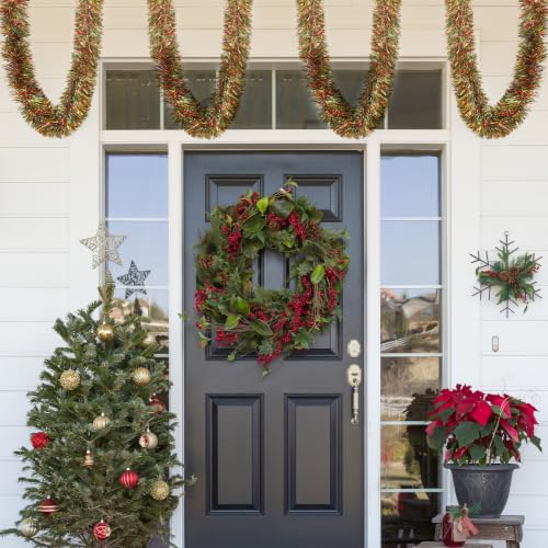 118 Feet Red Green Gold Christmas Tinsel Garland, Metallic Twist