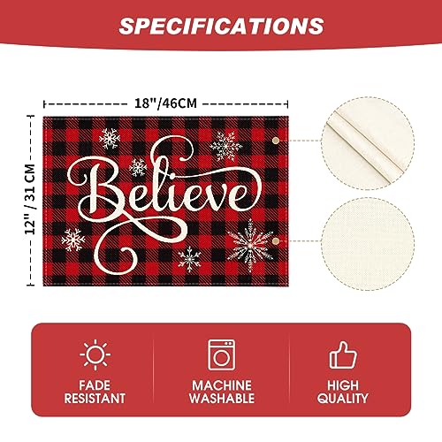 Artoid Mode 12 x 18 Inch Buffalo Plaid Placemats Set of 8 – Red/Black Washable Linen-like