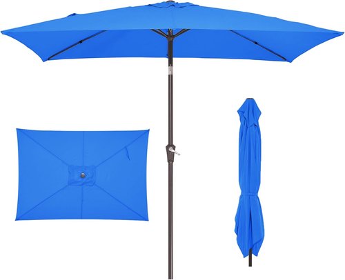 JEAREY Rectangular Patio Umbrella - 6.5x10 ft Outdoor Umbrella with Push Button Tilt & Crank | UV Protection, Royal Blue