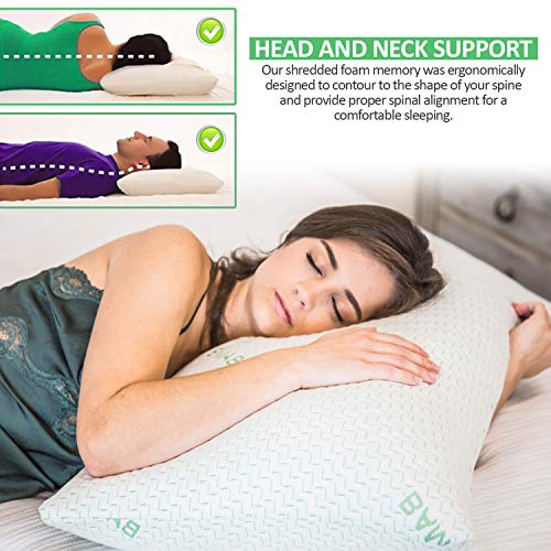 King Size Cooling Shredded Memory Foam Pillow Set of 2 - Removable Cover for Back, Side & Stomach Sleepers