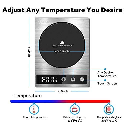 Cosori Silver & Black Coffee Mug Warmer & Mug Set - Precise 1°F Temperature Control