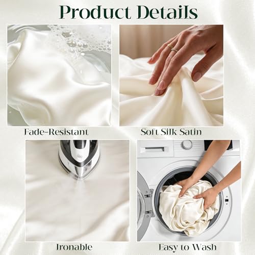 Ivory Satin Tablecloth 58x102 Inch Set of 8 - Elegant Seamless Overlay for Weddings & Events