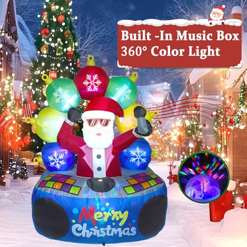 6 ft Christmas Inflatable DJ Santa with Rotating LED Lights - Outdoor Yard Decoration